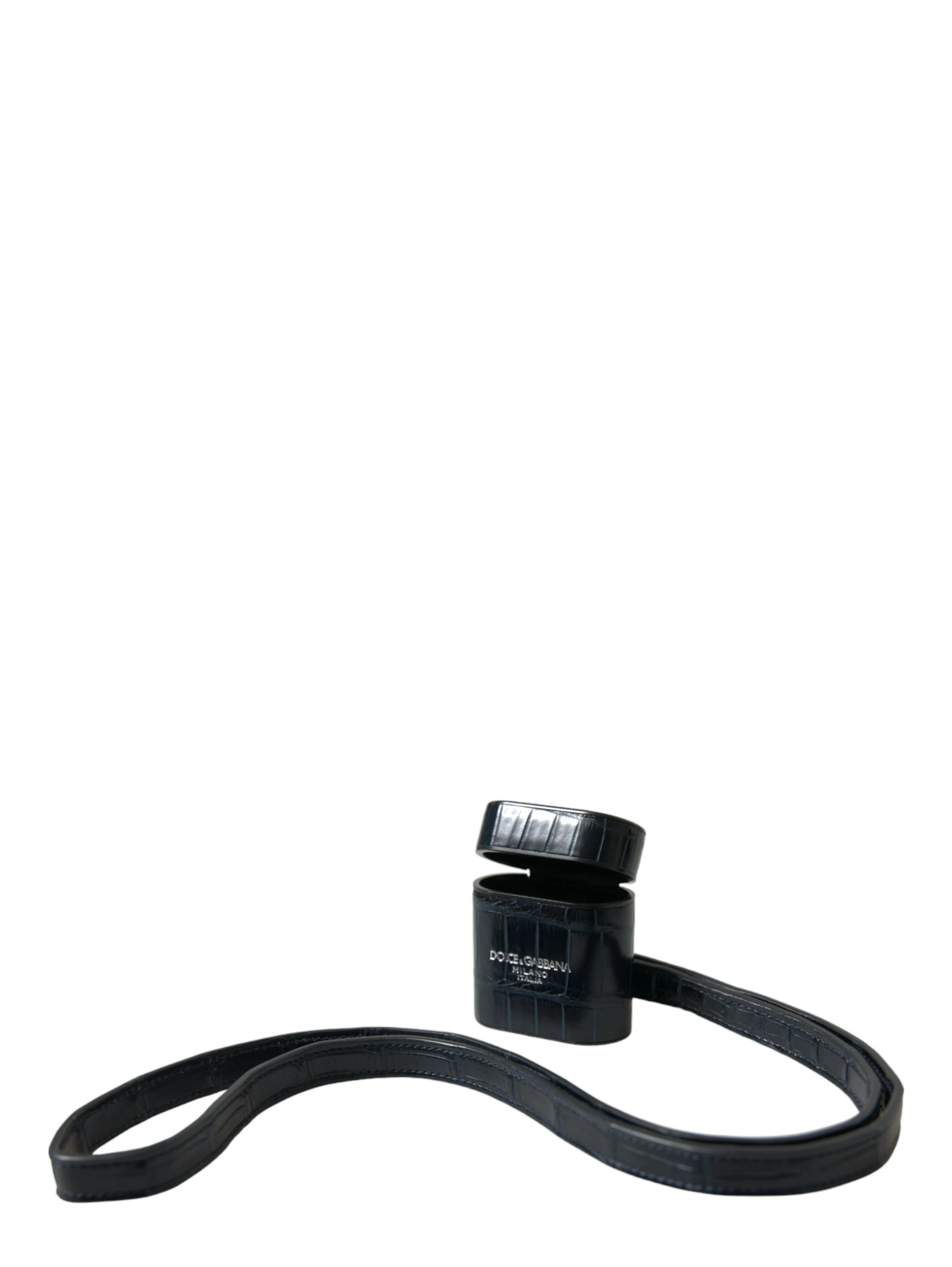Black Crocodile Leather Silver Metal Logo Airpods Case
