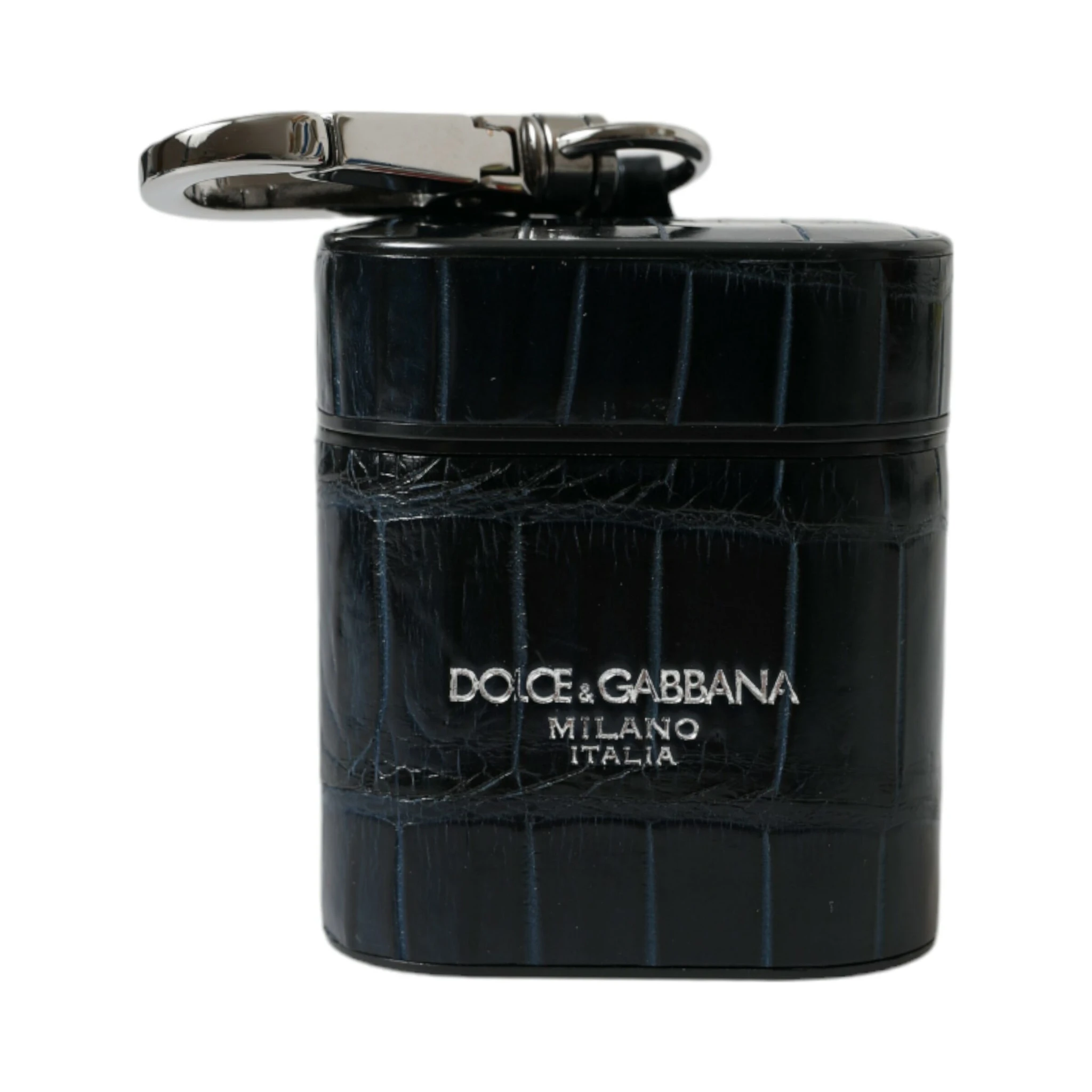 Black Crocodile Leather Silver Metal Logo Airpods Case