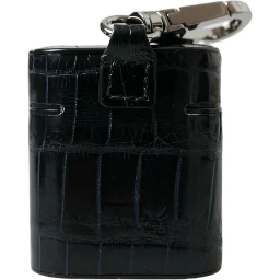 Black Crocodile Leather Silver Metal Logo Airpods Case