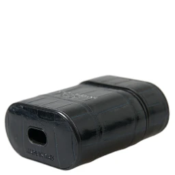 Black Crocodile Leather Silver Metal Logo Airpods Case