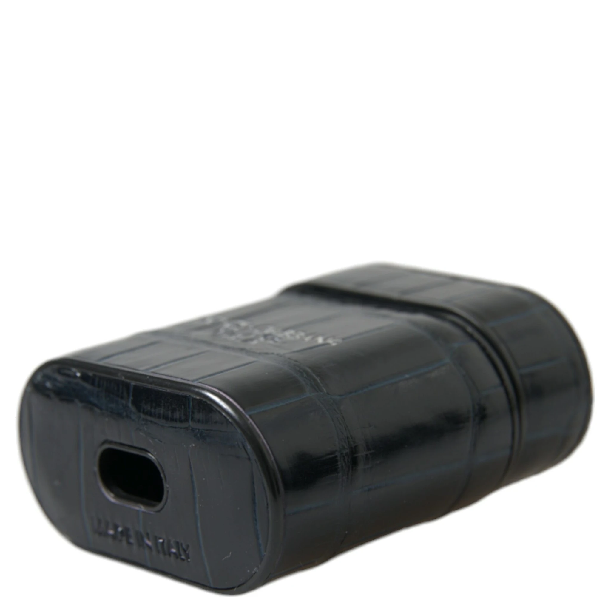 Black Crocodile Leather Silver Metal Logo Airpods Case