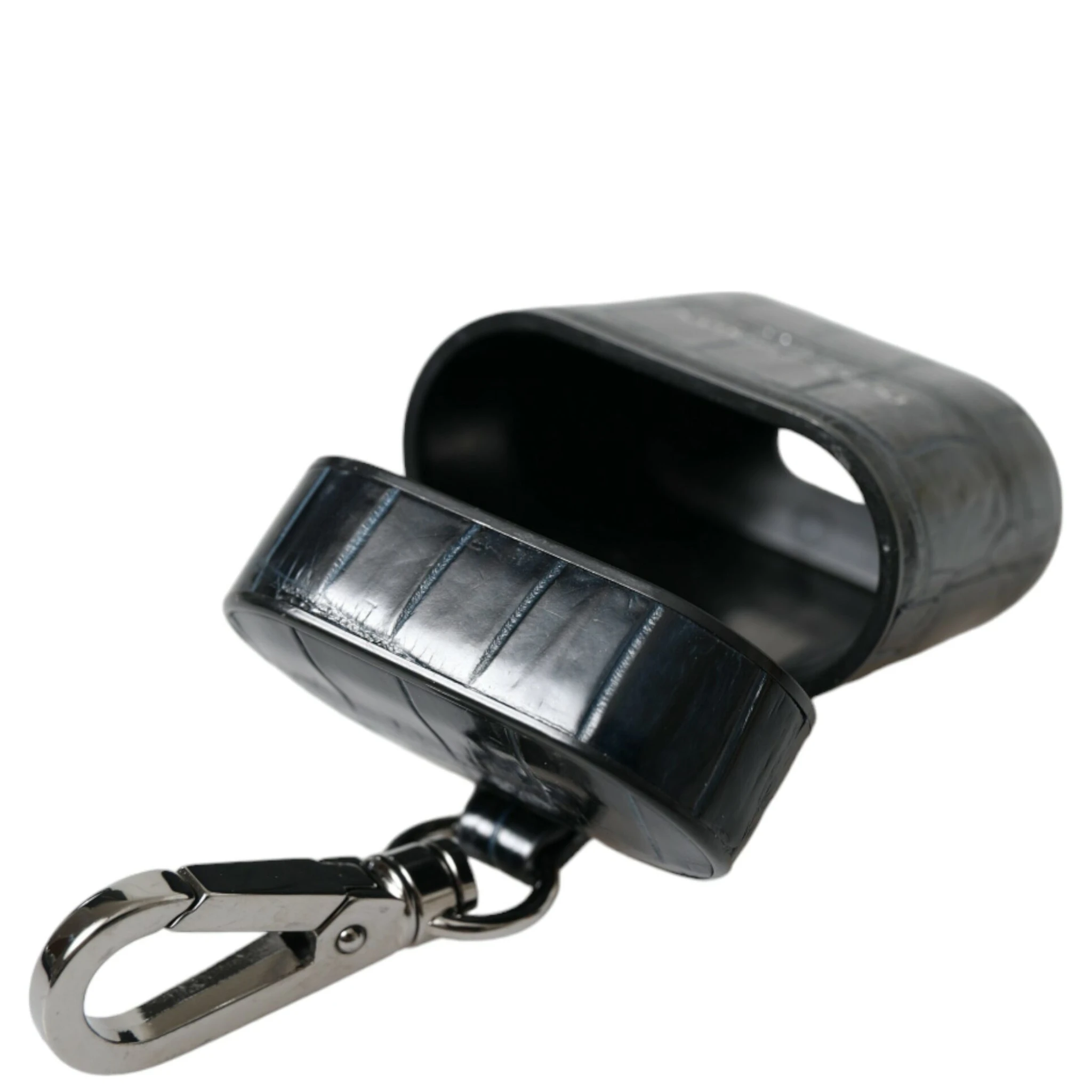 Black Crocodile Leather Silver Metal Logo Airpods Case