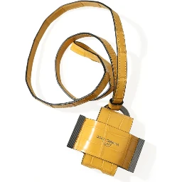 Yellow Crocodile Leather Logo Print Lanyard Keychain