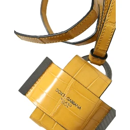 Yellow Crocodile Leather Logo Print Lanyard Keychain