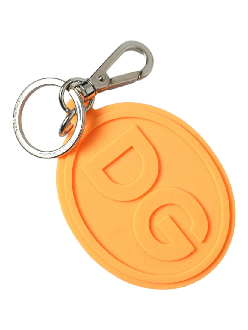 Orange Rubber DG Logo Silver Brass Metal Keyring Keychain