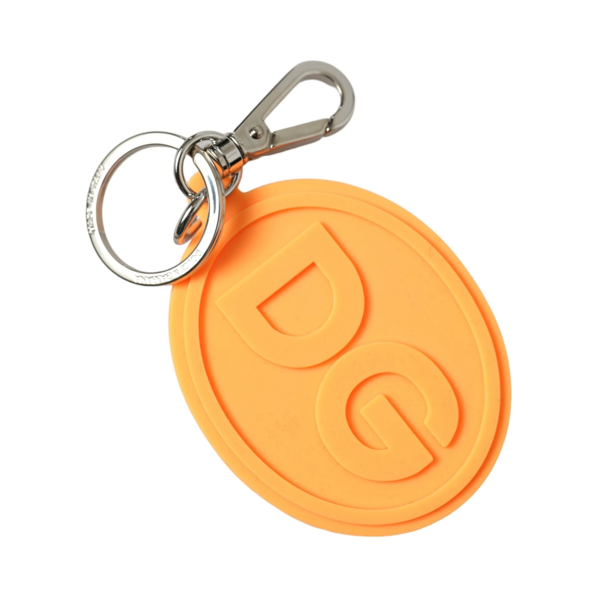 Orange Rubber DG Logo Silver Brass Metal Keyring Keychain