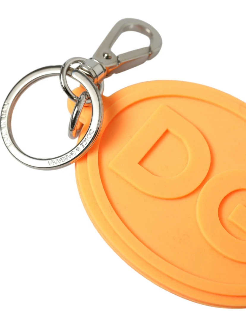 Orange Rubber DG Logo Silver Brass Metal Keyring Keychain