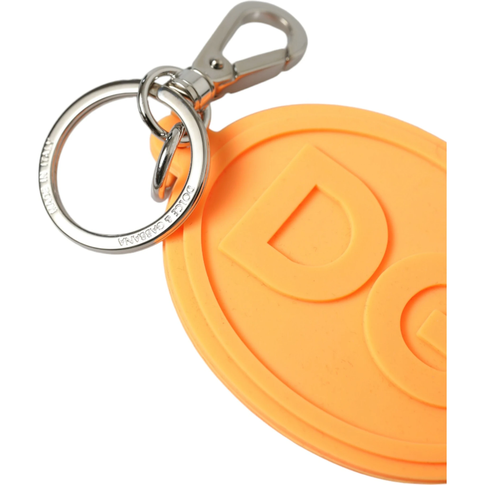 Orange Rubber DG Logo Silver Brass Metal Keyring Keychain