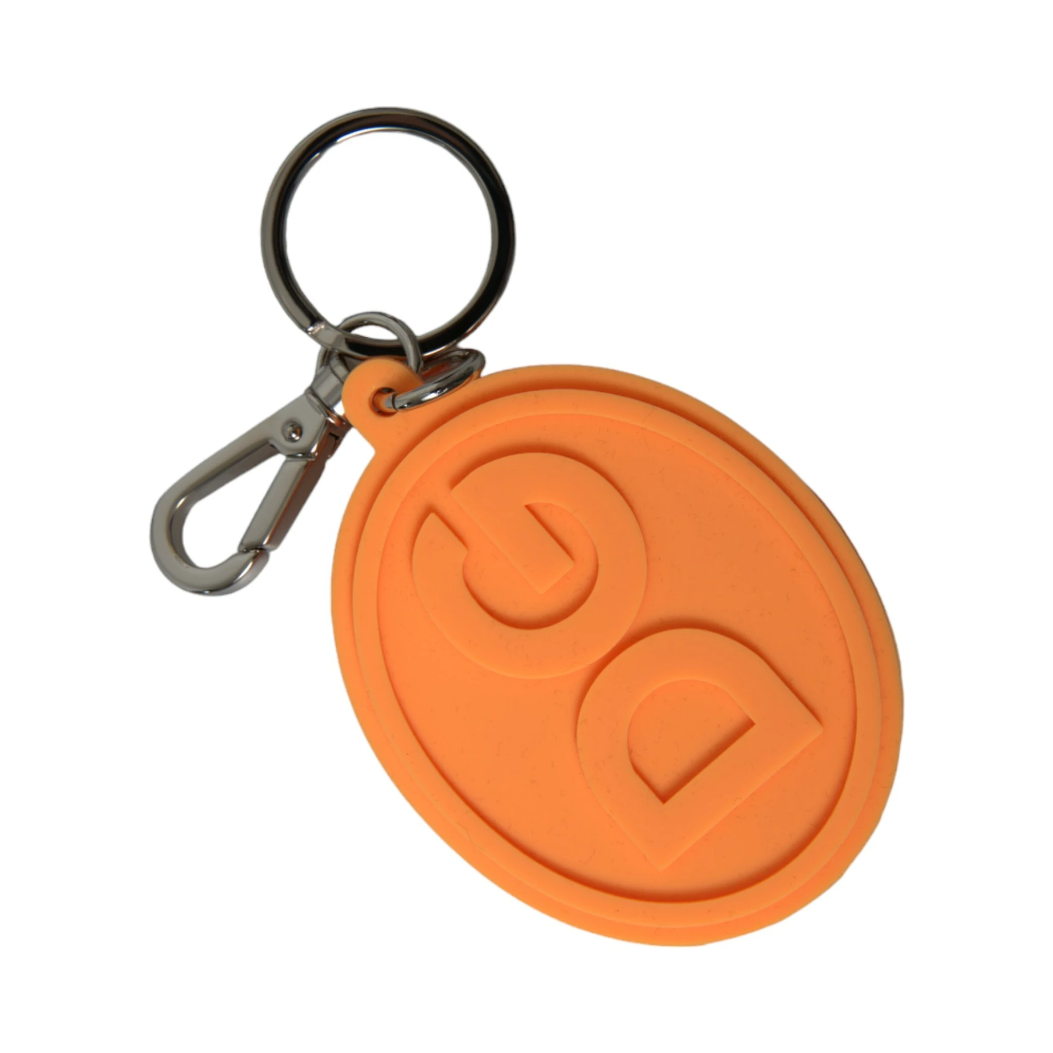 Orange Rubber DG Logo Silver Brass Metal Keyring Keychain