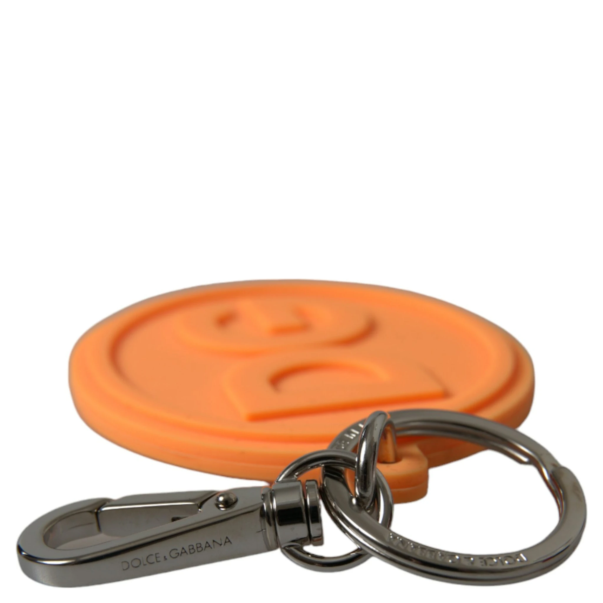 Orange Rubber DG Logo Silver Brass Metal Keyring Keychain