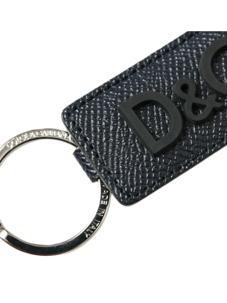 Black Calf Leather DG Logo Silver Brass Keyring Keychain alternative