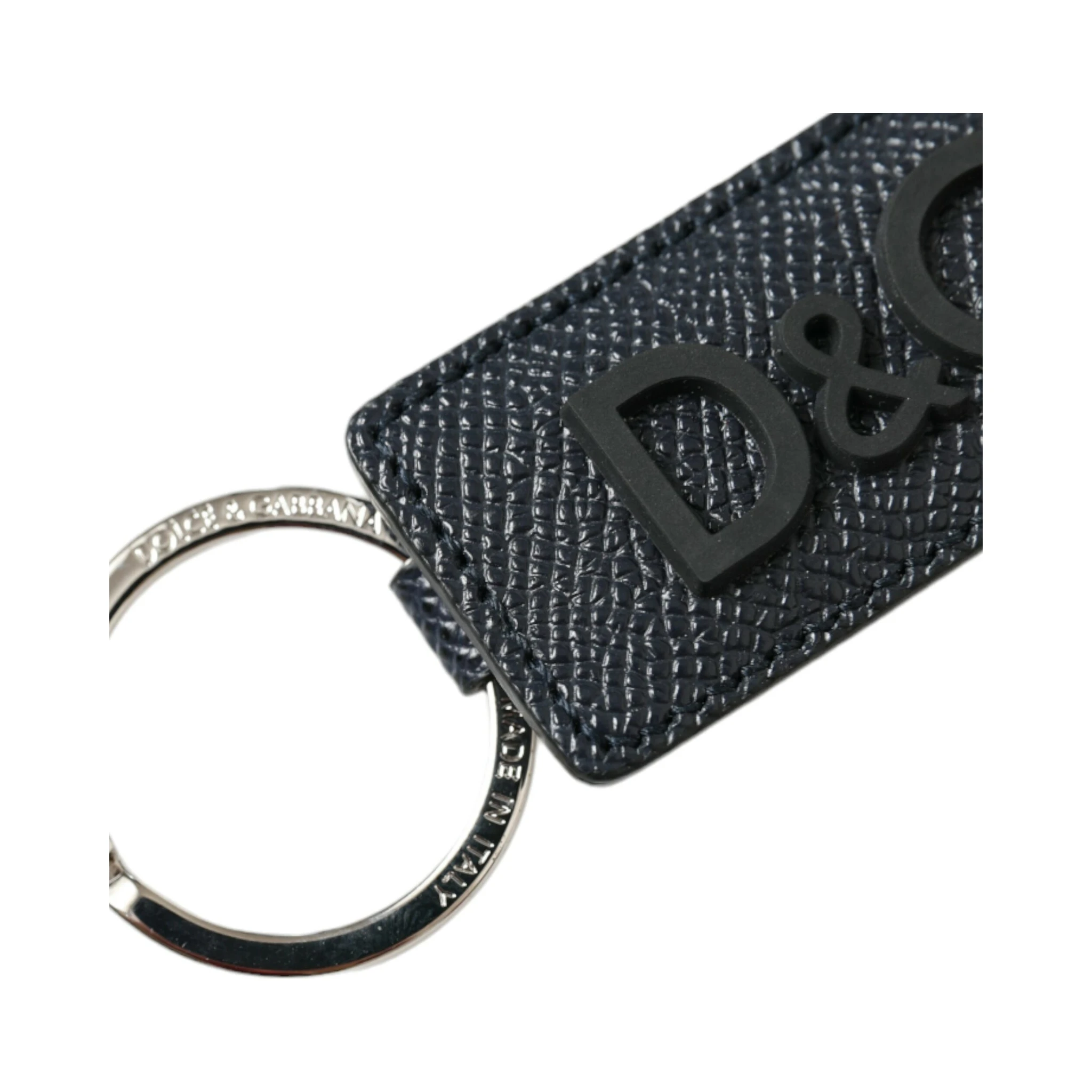 Black Calf Leather DG Logo Silver Brass Keyring Keychain