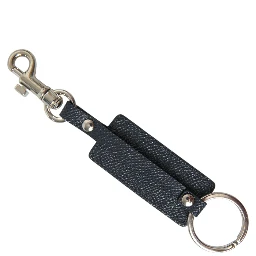 Black Calf Leather DG Logo Silver Brass Keyring Keychain