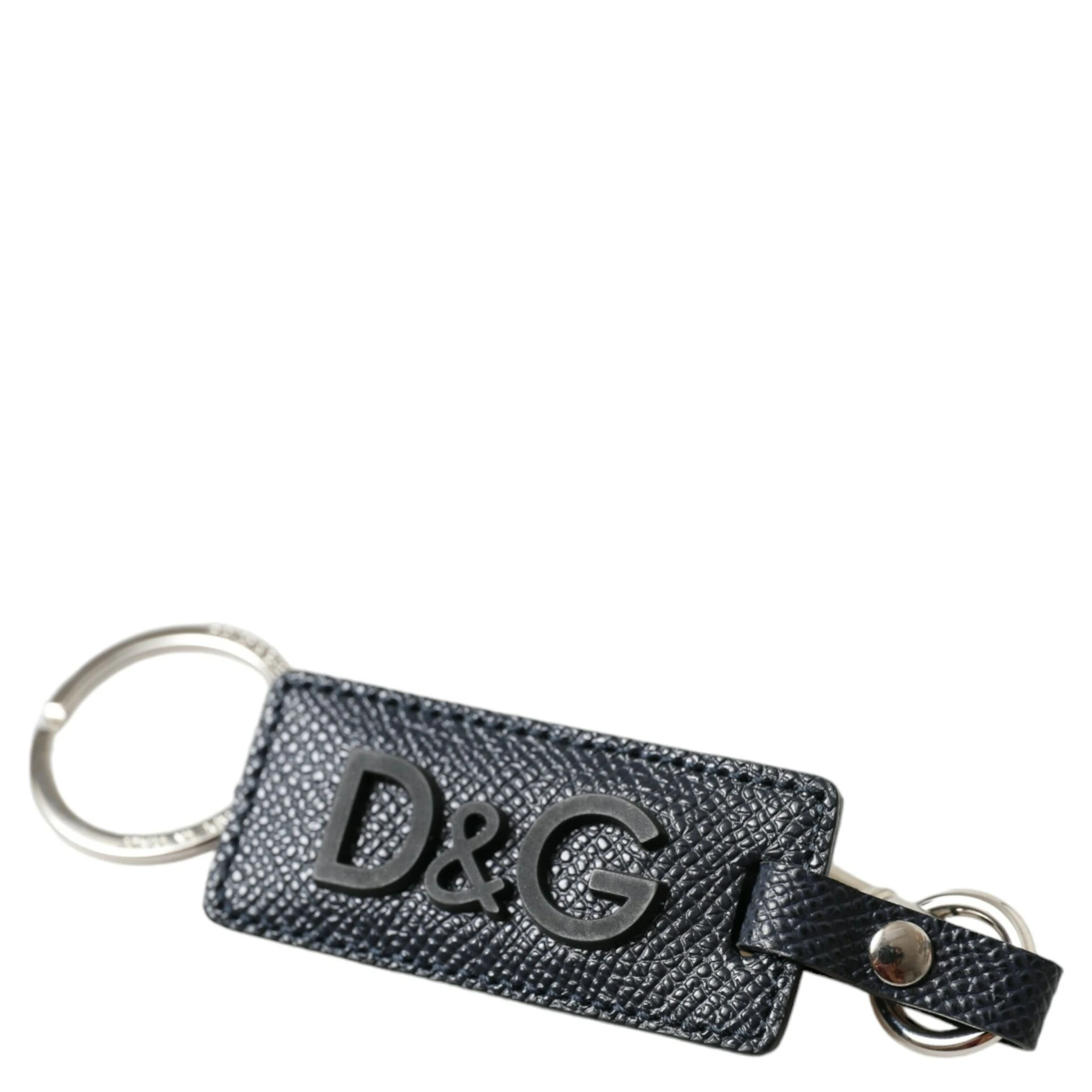 Black Calf Leather DG Logo Silver Brass Keyring Keychain