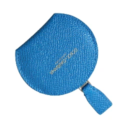 Blue Calfskin Leather Round Logo Hand Mirror Holder