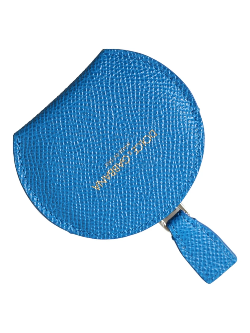 Blue Calfskin Leather Round Logo Hand Mirror Holder