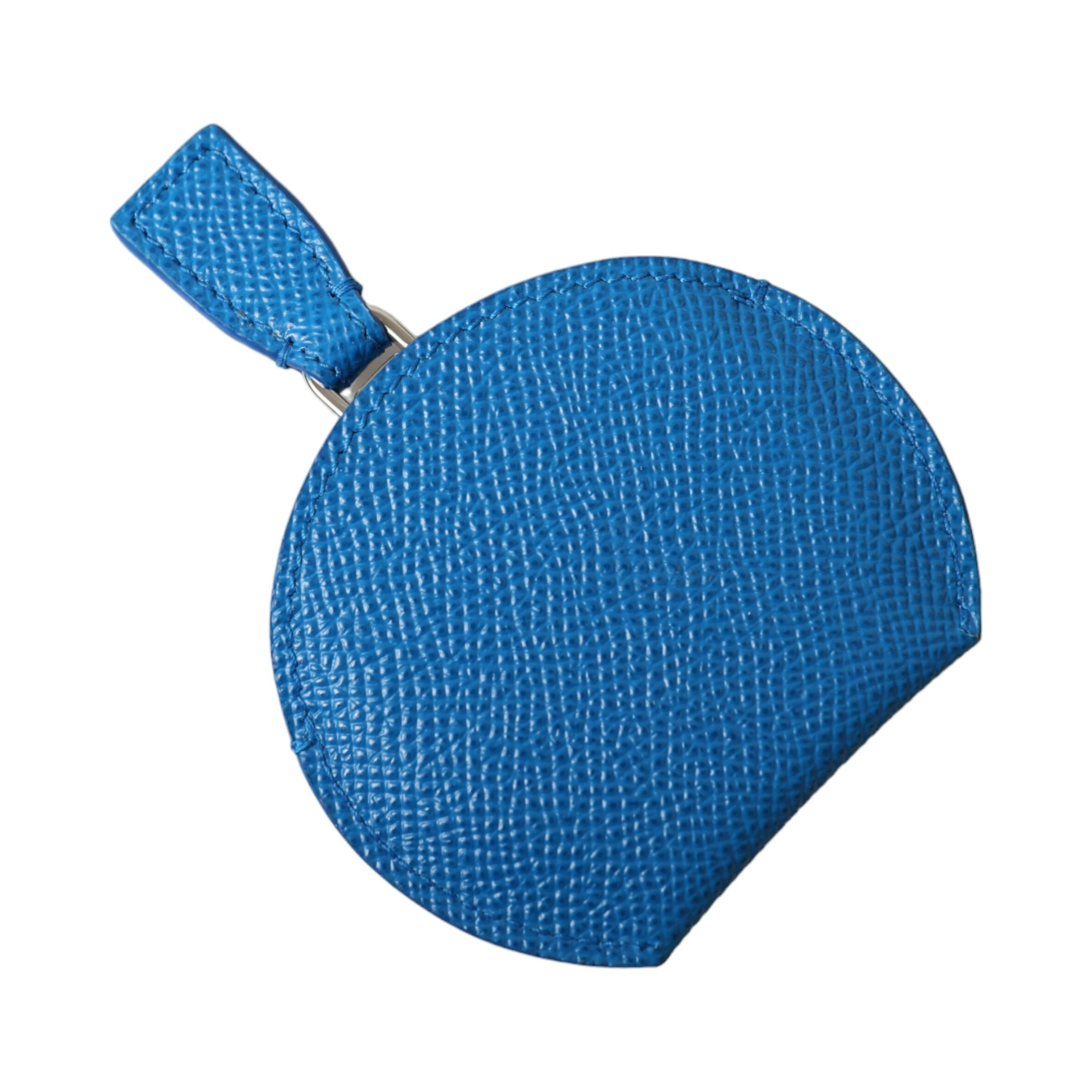 Blue Calfskin Leather Round Logo Hand Mirror Holder