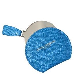 Blue Calfskin Leather Round Logo Hand Mirror Holder