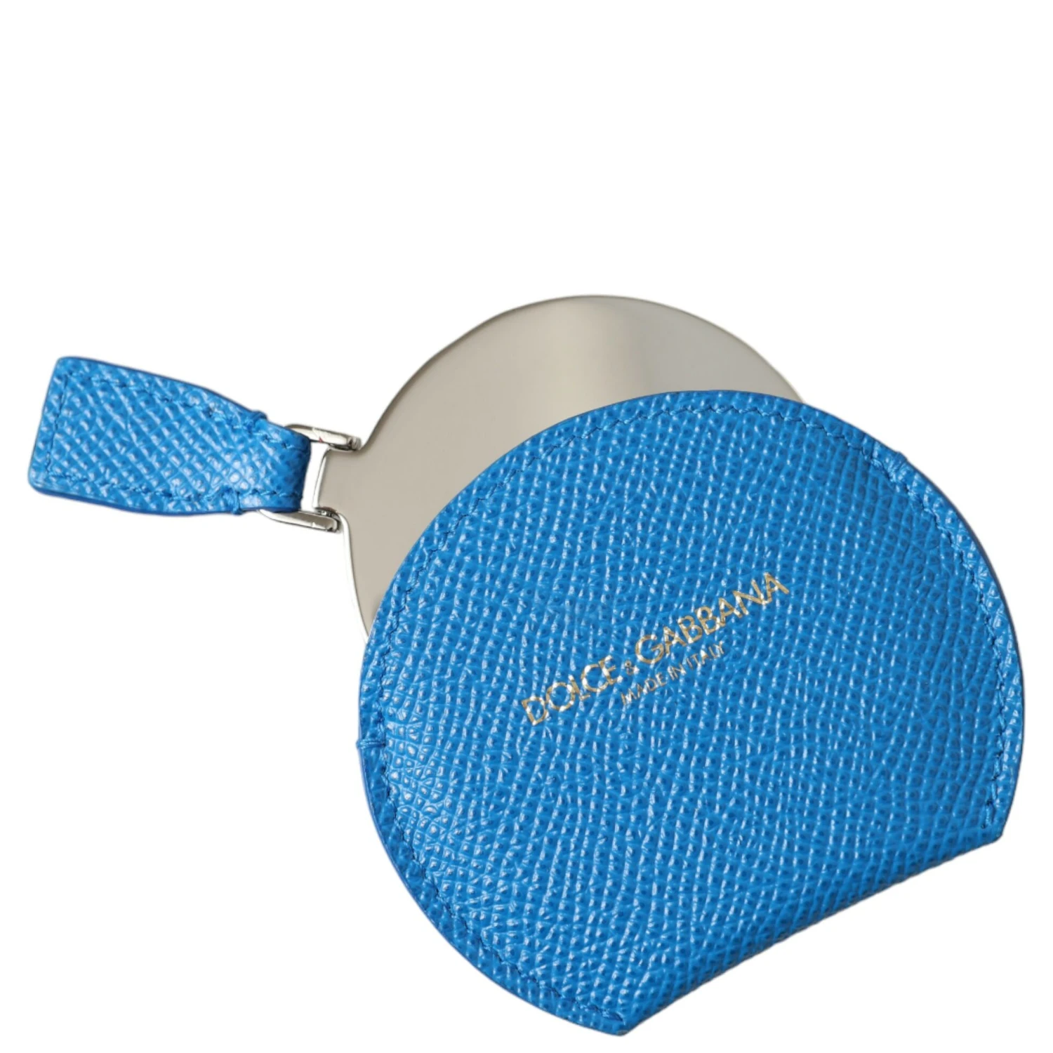 Blue Calfskin Leather Round Logo Hand Mirror Holder