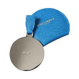 Blue Calfskin Leather Round Logo Hand Mirror Holder