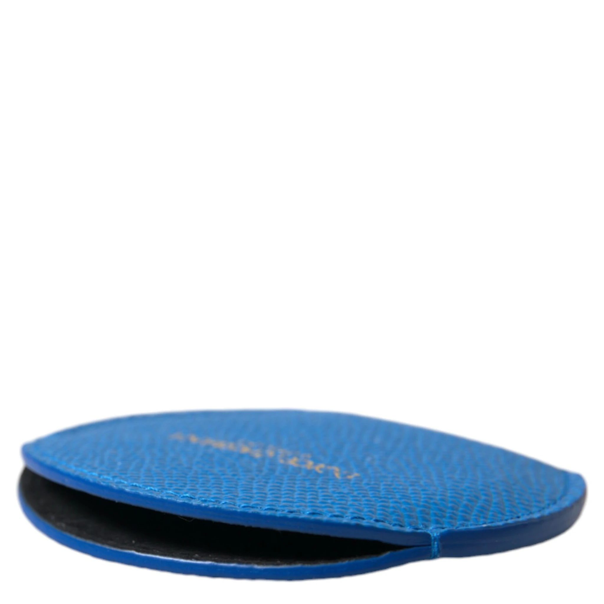 Blue Calfskin Leather Round Logo Hand Mirror Holder