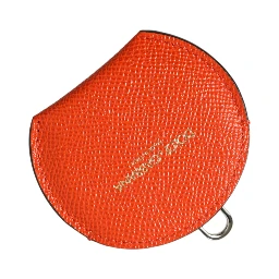 Orange Calfskin Leather Round Logo Hand Mirror Holder