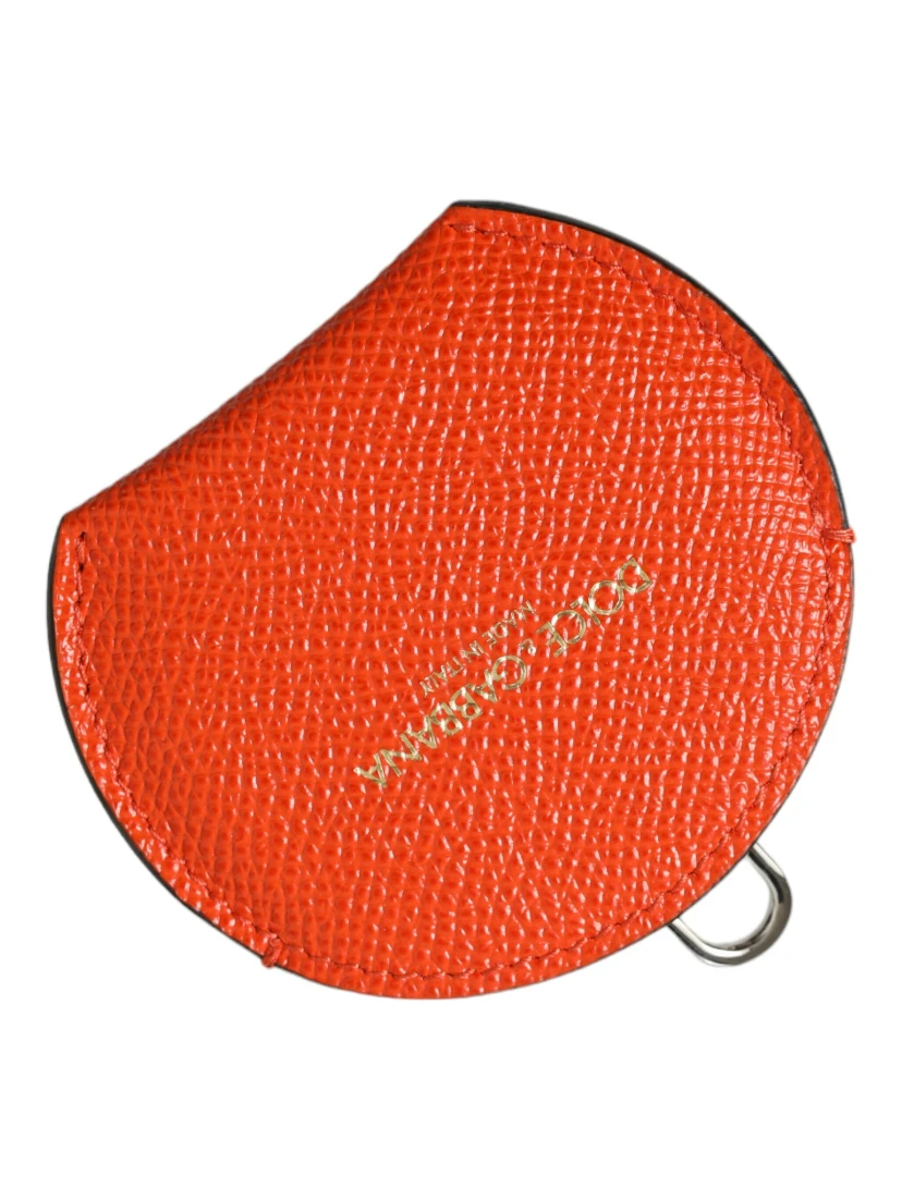Orange Calfskin Leather Round Logo Hand Mirror Holder