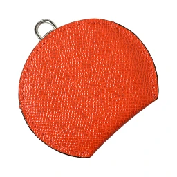 Orange Calfskin Leather Round Logo Hand Mirror Holder