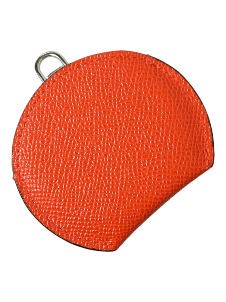 Orange Calfskin Leather Round Logo Hand Mirror Holder alternative