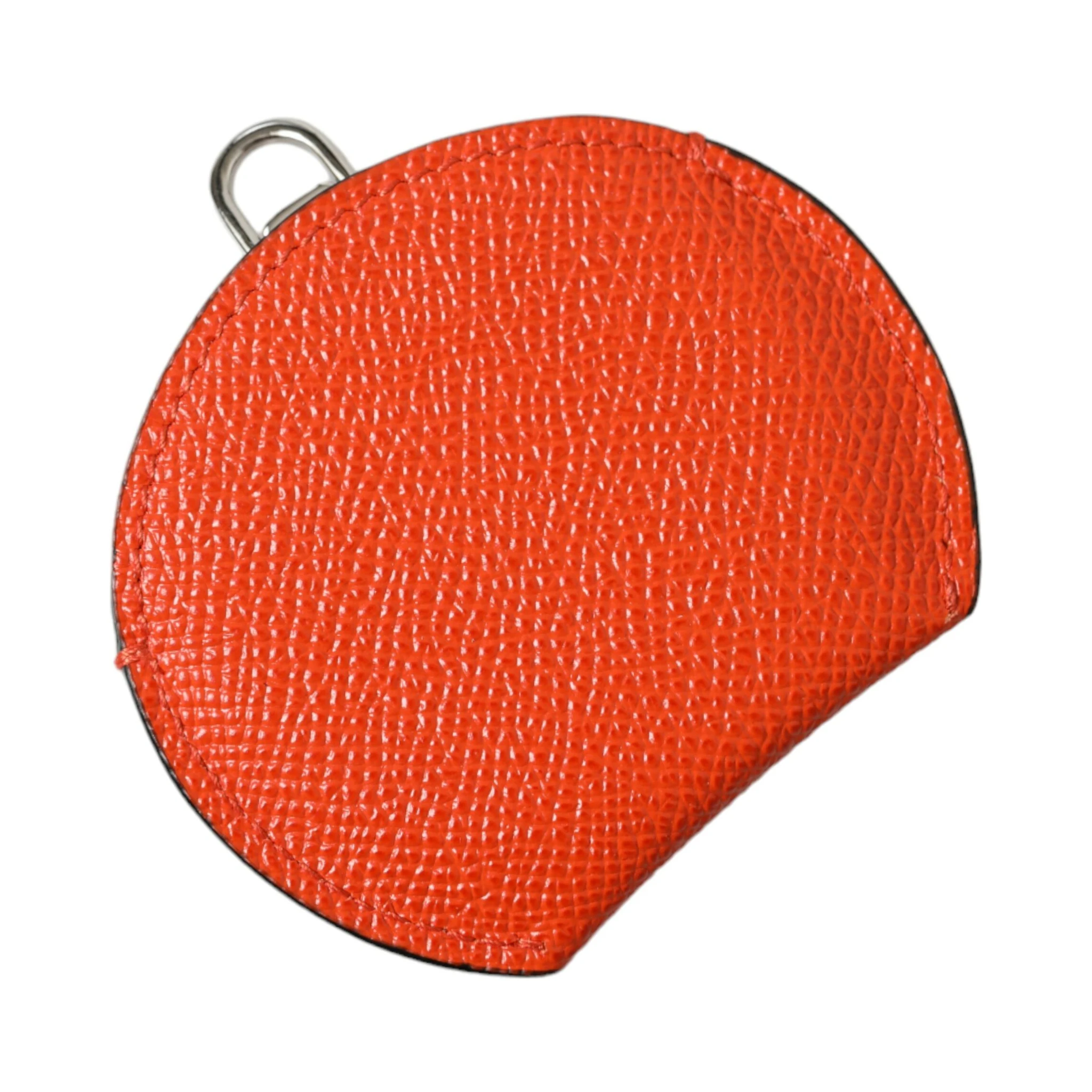 Orange Calfskin Leather Round Logo Hand Mirror Holder
