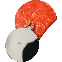 Orange Calfskin Leather Round Logo Hand Mirror Holder