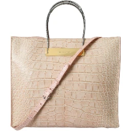Pink Exotic Leather Embossed Cable Handle Shopper Tote Bag