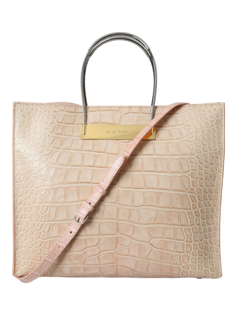 Pink Exotic Leather Embossed Cable Handle Shopper Tote Bag