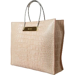 Pink Exotic Leather Embossed Cable Handle Shopper Tote Bag