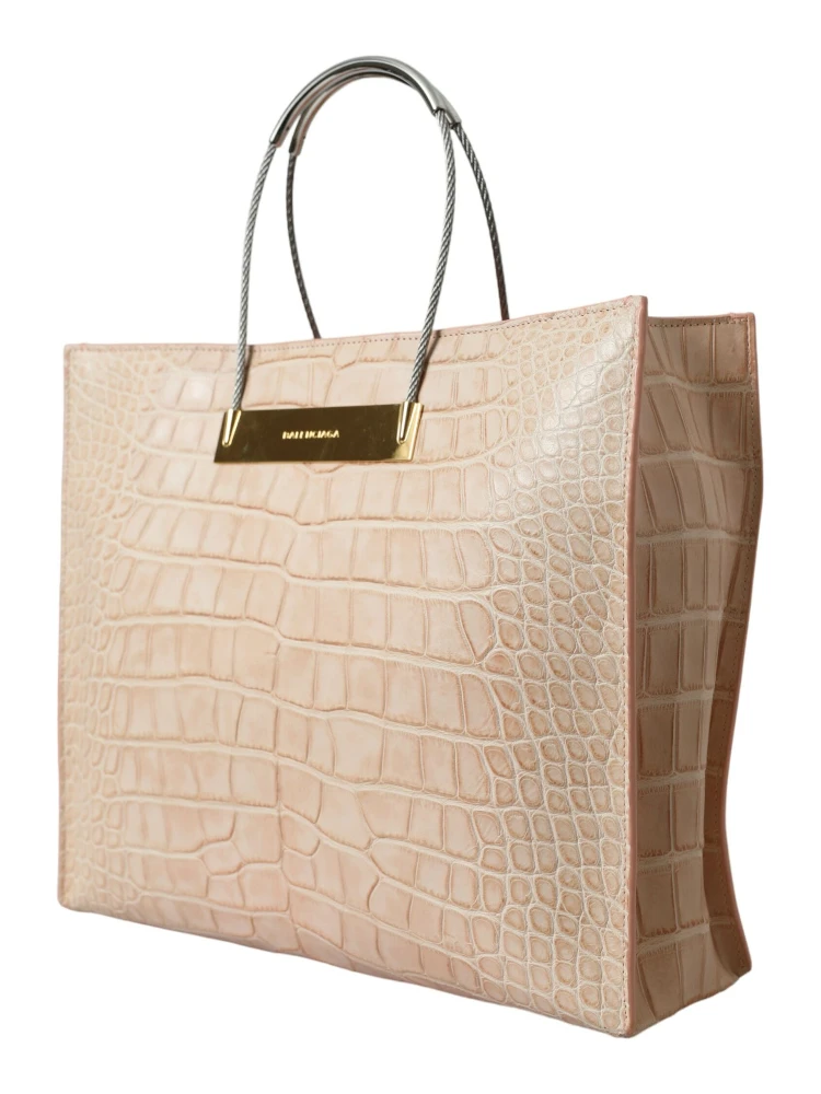 Pink Exotic Leather Embossed Cable Handle Shopper Tote Bag alternative