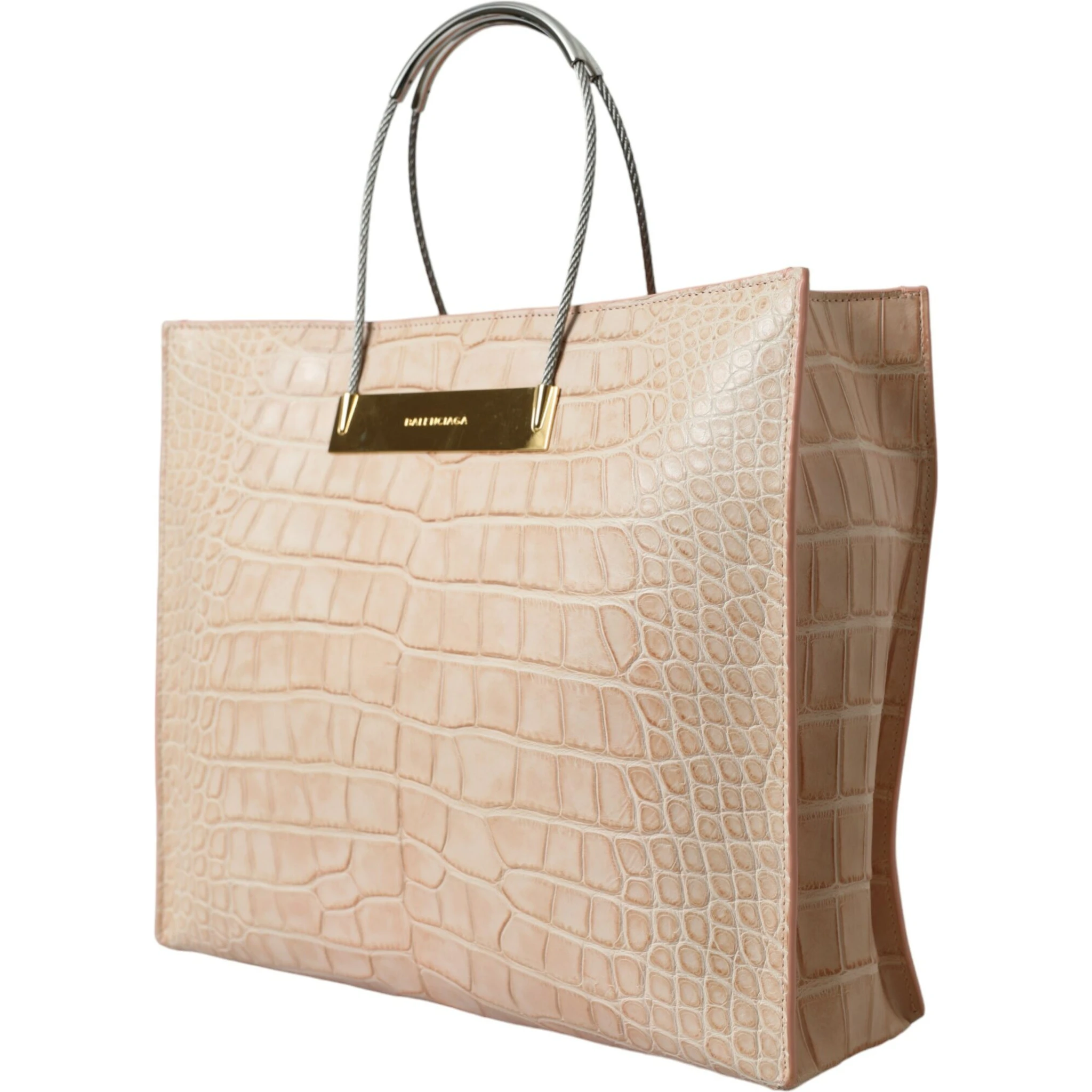 Pink Exotic Leather Embossed Cable Handle Shopper Tote Bag