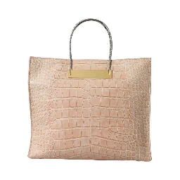 Pink Exotic Leather Embossed Cable Handle Shopper Tote Bag
