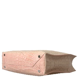 Pink Exotic Leather Embossed Cable Handle Shopper Tote Bag