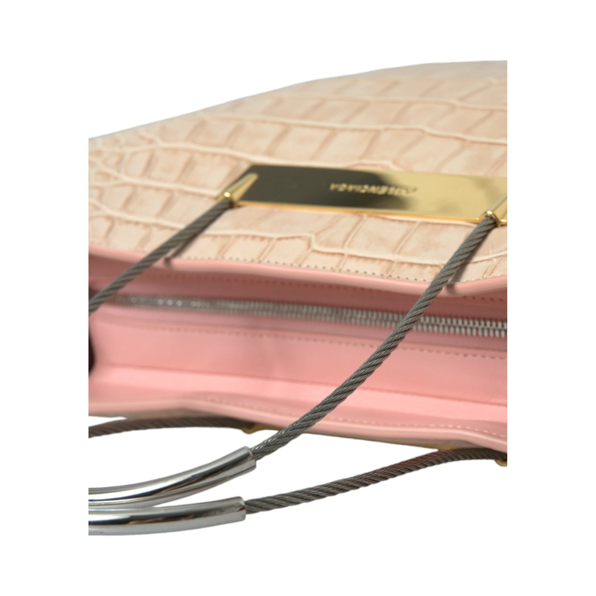 Pink Exotic Leather Embossed Cable Handle Shopper Tote Bag