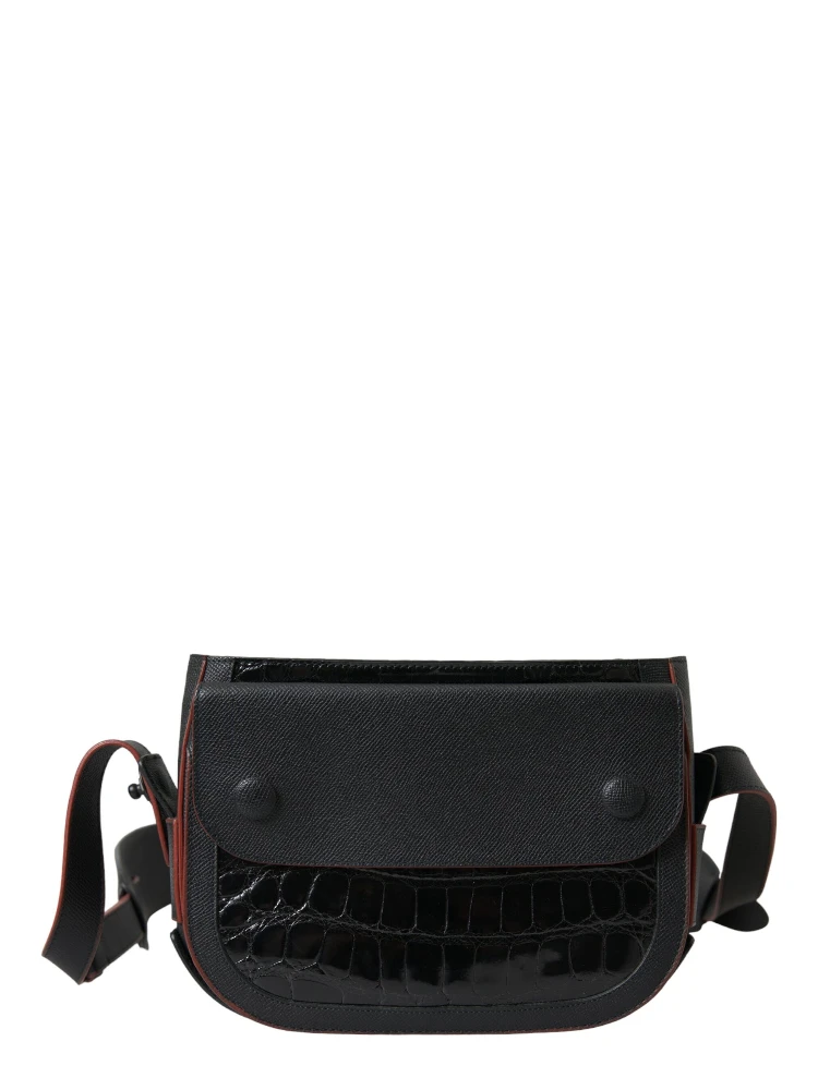 Black Exotic Leather Shoulder Crossbody Camera Bag