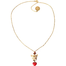 Gold Brass Chain Dog Heart Pendant Charm Necklace