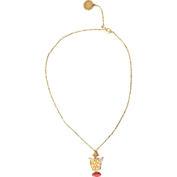 Gold Brass Chain Dog Heart Pendant Charm Necklace