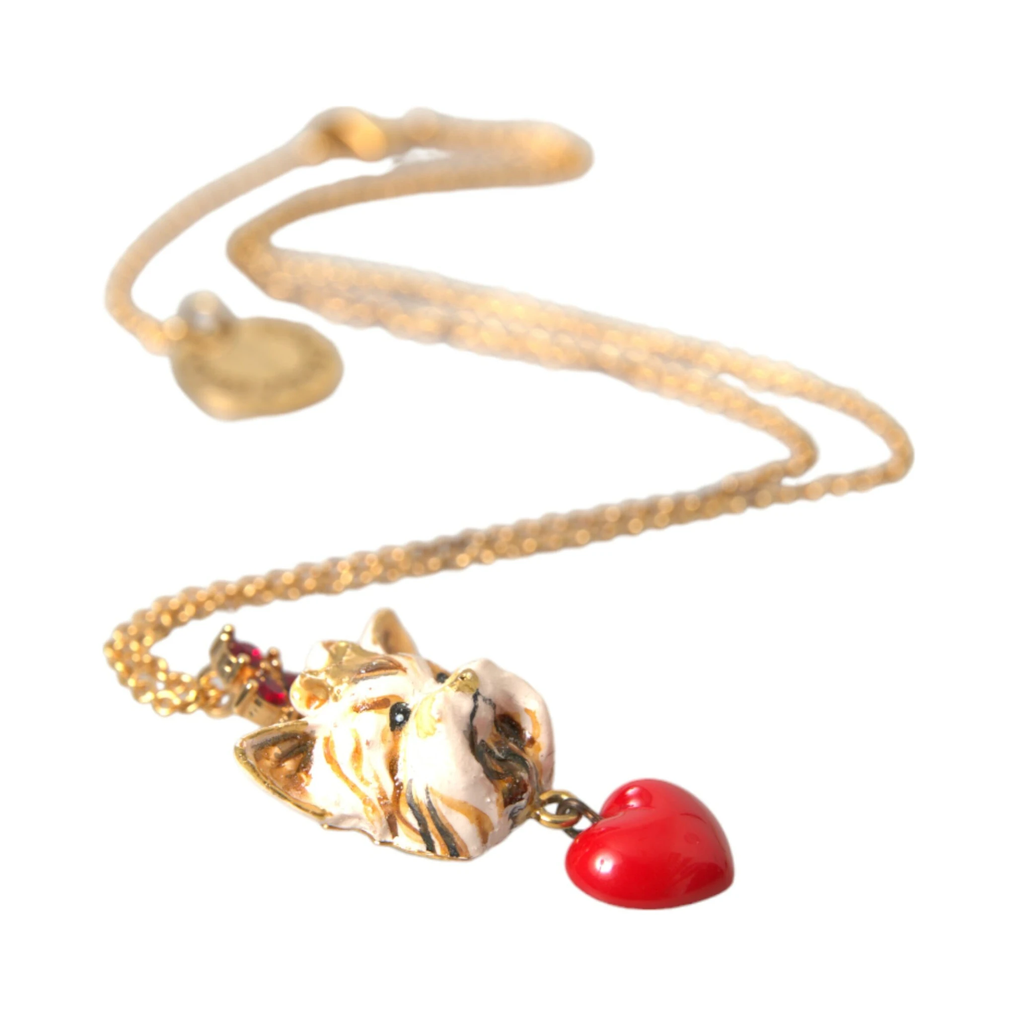 Gold Brass Chain Dog Heart Pendant Charm Necklace