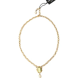 Gold Brass Chain Pearl Pendant Charm Necklace