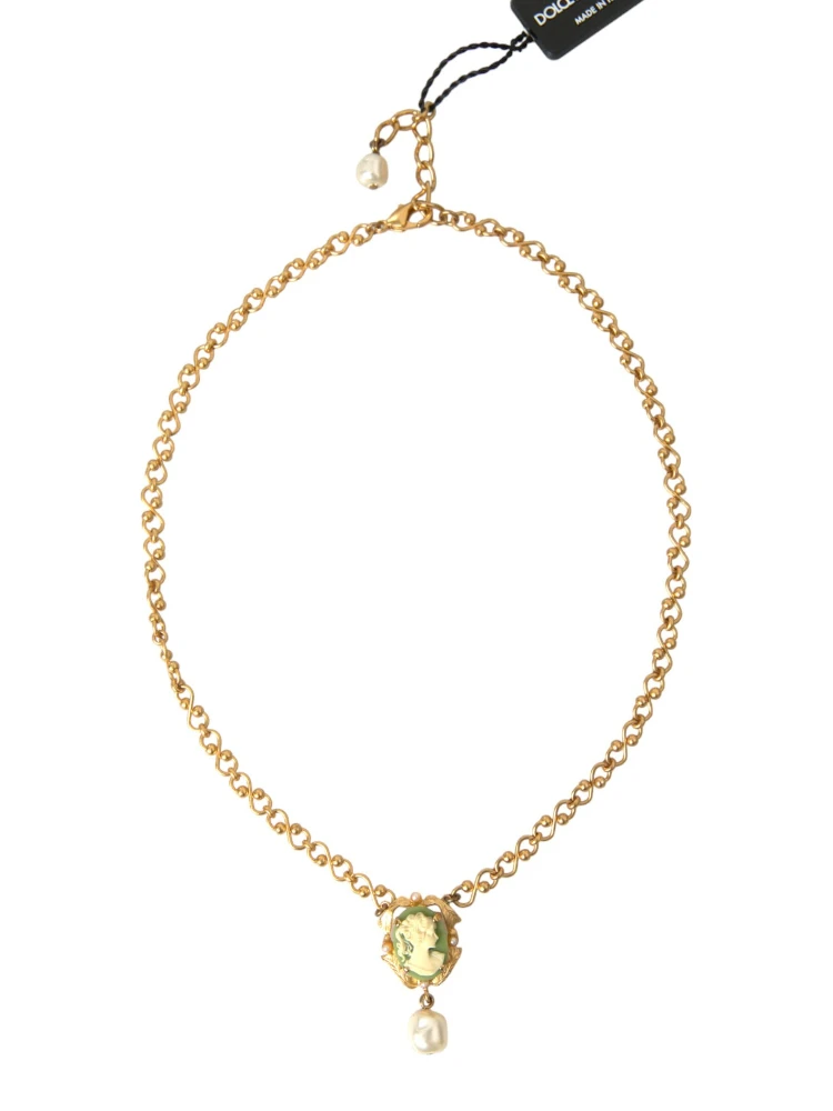 Gold Brass Chain Pearl Pendant Charm Necklace