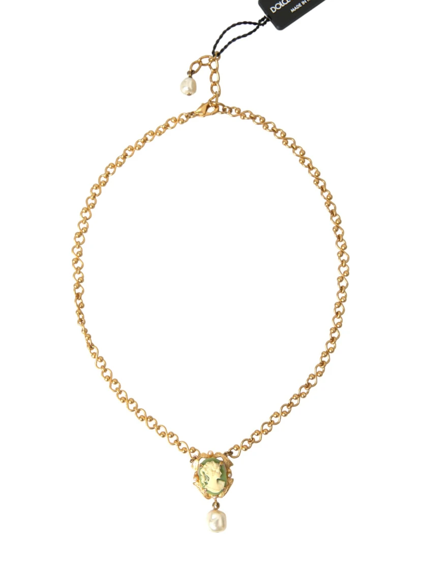 Gold Brass Chain Pearl Pendant Charm Necklace