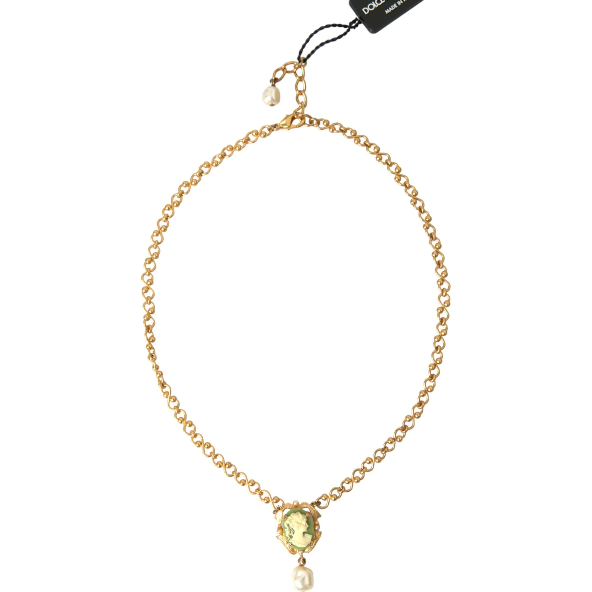 Gold Brass Chain Pearl Pendant Charm Necklace
