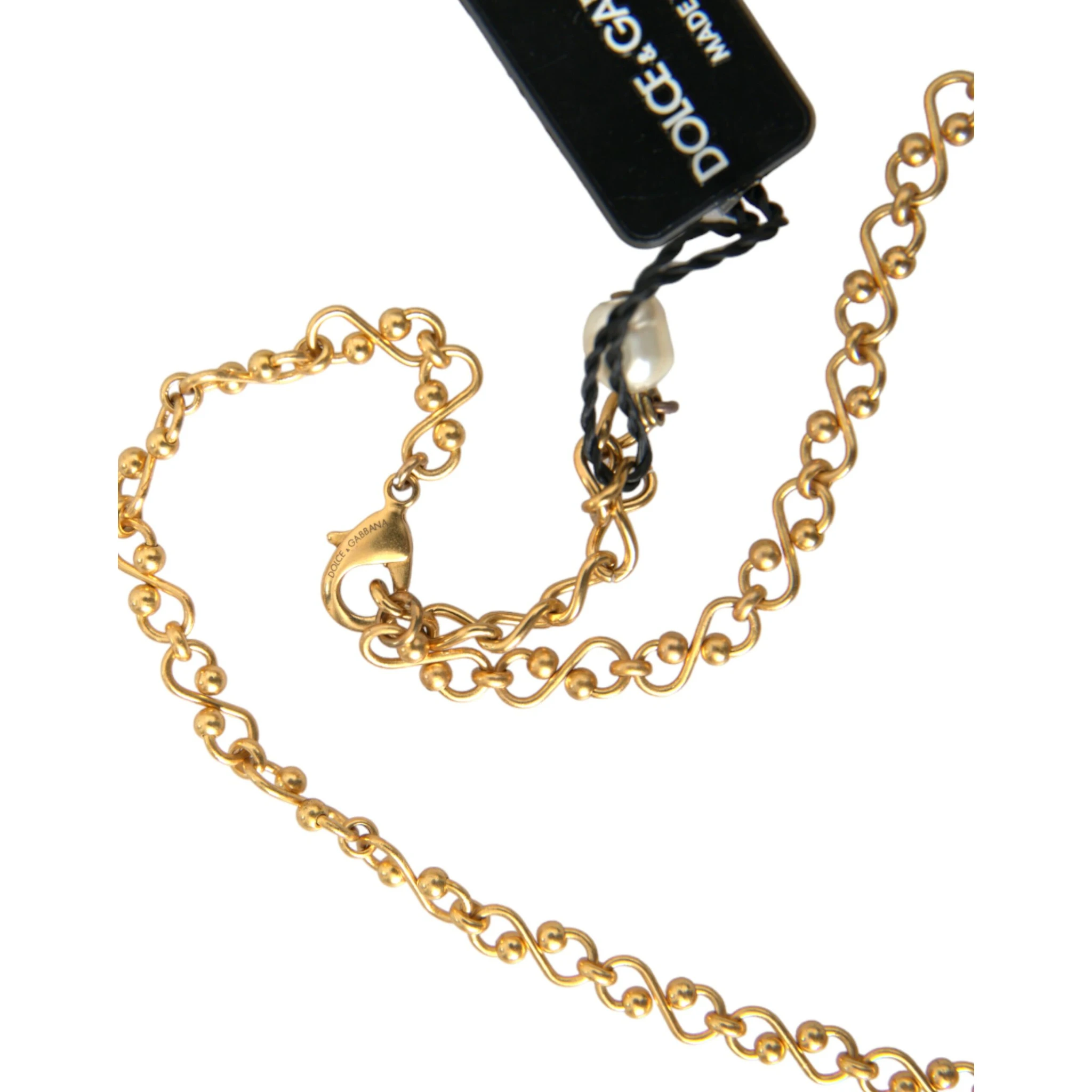 Gold Brass Chain Pearl Pendant Charm Necklace