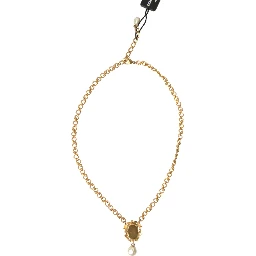 Gold Brass Chain Pearl Pendant Charm Necklace