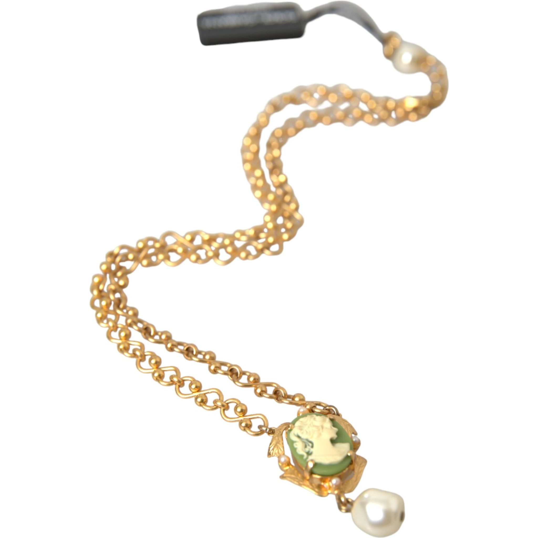 Gold Brass Chain Pearl Pendant Charm Necklace